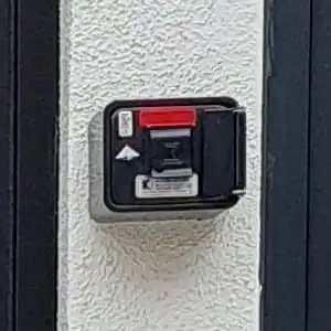 Knox Box 3200 surface mount installed on brick wall, Jack London Square, Oakland